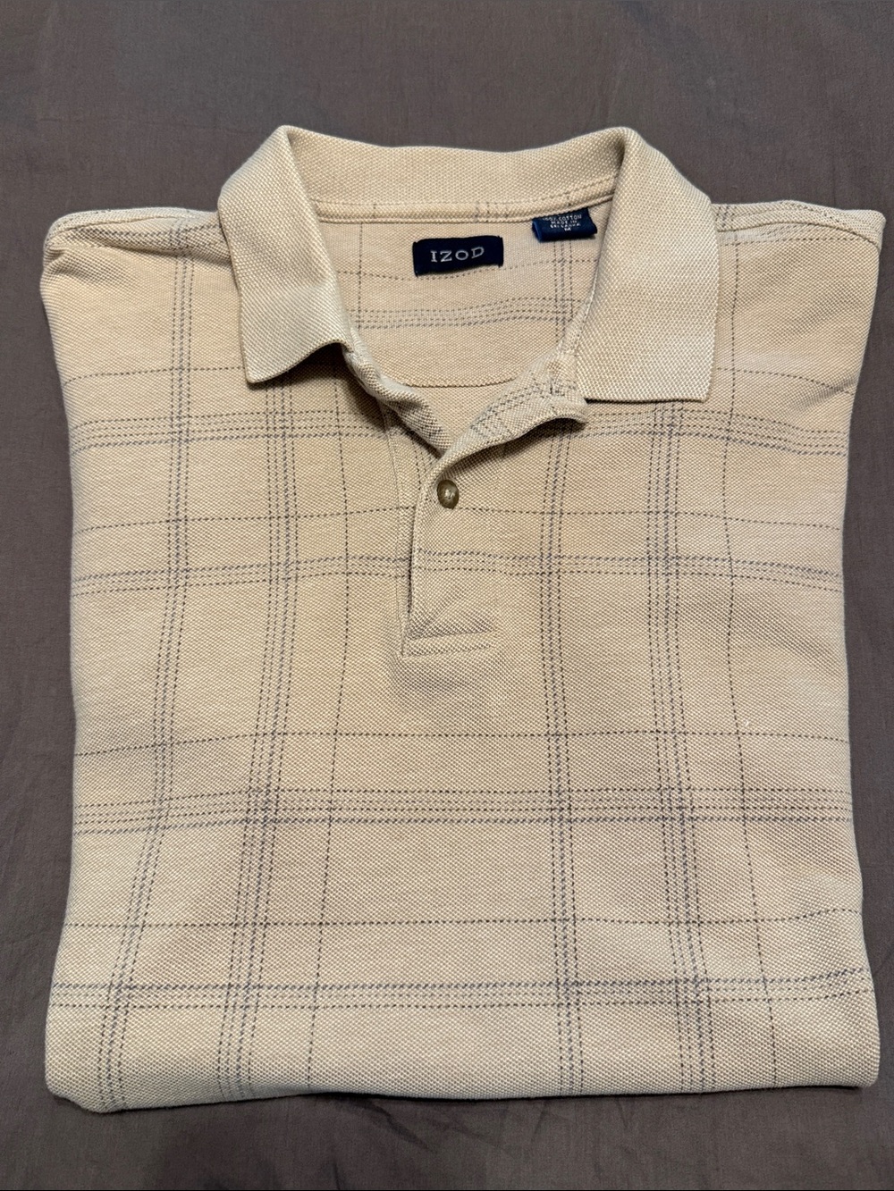 IZOD Men's Beige Windowpane Plaid Polo